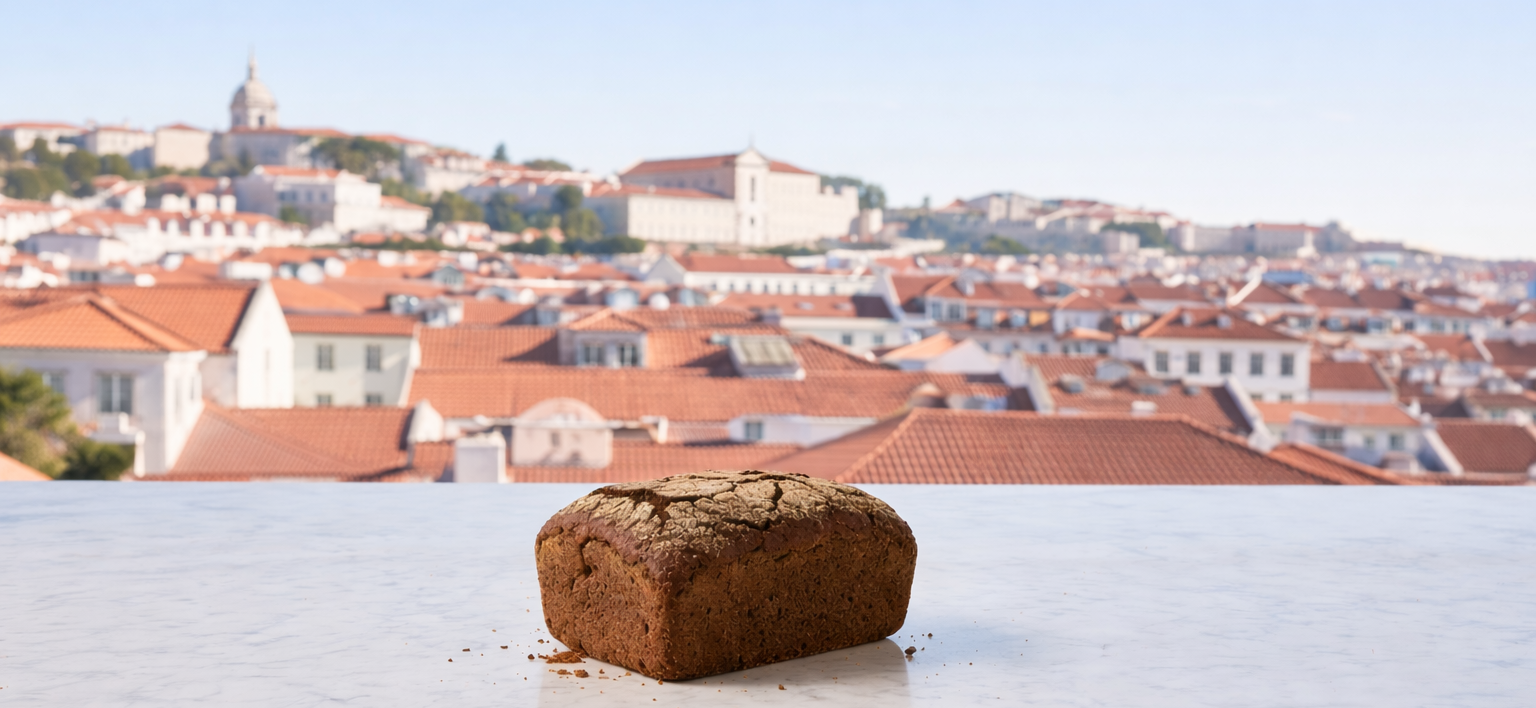 Becker Boisen Danish Rye Bread with Lisbon cityscape