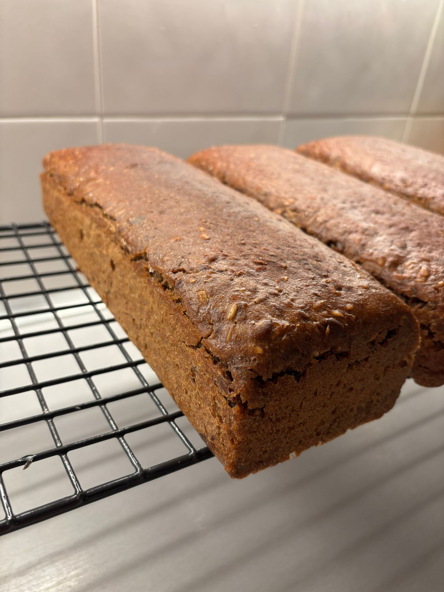 Fresh baked loaves cooling